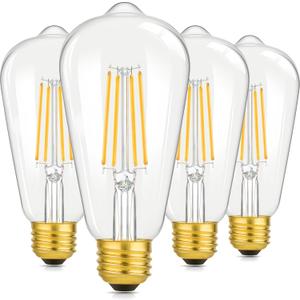 4-Pack Vintage 8W ST64 LED Edison Light Bulbs 100W Equivalent, 1400LM E26 Light Bulbs, 2700K Warm White, Antique Filament LED Bulbs, CRI 90+, Clear Glass, Great Bulb for Home, Bedroom, Non-Dimmable