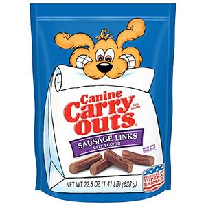 Canine Carry Outs Dog Treats, Sausage Links, 22.5 Ounce (Pack of 6), Made with Real Beef, Best By 03/21/2026