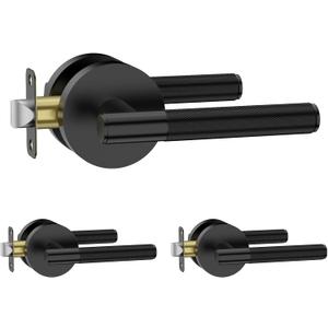 Amerdeco 3 Pack Matte Black Passage Door Handles,Heavy Duty Non-Locking Door Lever for Hall, Closet,Office Area, Shopping Malls AM0016