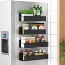 HuggieGems 4 Pack Magnetic Spice Storage Rack Organizer for Refrigerator and Oven, Matt Black Fridge Organizers and Storage