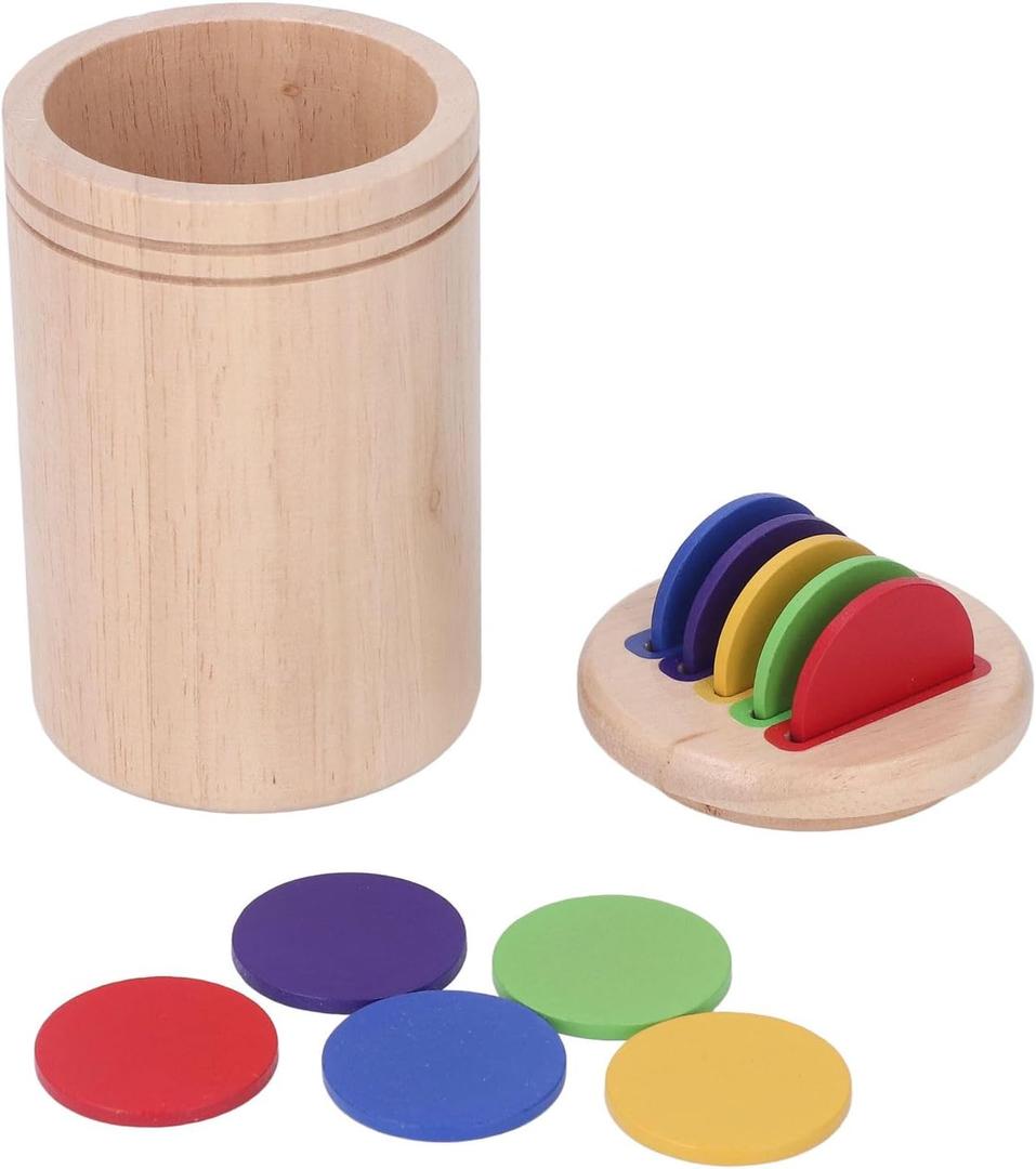 Keenso Wooden Color Sorting Coin Box Toy, Educational Color Matching Toy with Drawstring Pouch for Children
