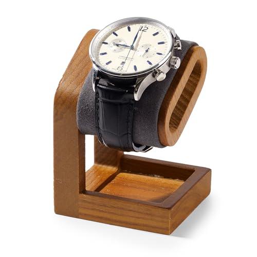 Papten Solid Wood Watch Display Stand T-bar Microfiber Watch Stand Holder Organizer For Men And Women Oval Corner Base Jewelry Accessory Organizer for Store and Home (Grey)