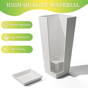 Tall Planters, 24" Large Indoor Outdoor Flower Pots with Tray, Modern Tapered Planters for Porch, Patio, Garden, Backyard(White)