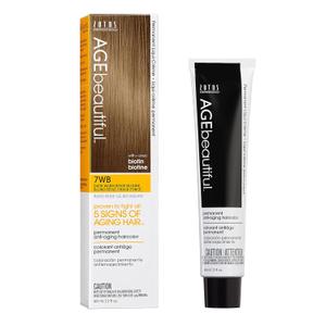 AGE beautiful Permanent Hair Color Dye Liqui Creme | 100% Gray Coverage | Anti-Aging Haircolor | Biotin for Thicker, Fuller, Healthier Hair | Professional Salon Coloring (7WB Dark Warm Beige Blonde)