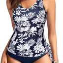 Kate Kasin Women's Tankini Swimsuit Two Piece Tummy Control Bathing Suits Side Tie Swim Tank Top with Bottom, Large