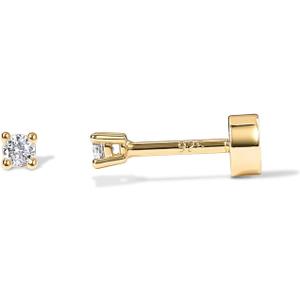 PAVOI 14K Gold Plated Solid 925 Sterling Silver Post Cubic Zirconia Stud Flat Back Earrings for Women | Cartilage Earring | Helix Piercing Jewelry | Small Stud Earrings for Women (2 Millimeters (Single))