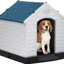 FDW Dog House Indoor Outdoor Durable Ventilate Waterproof Pet Plastic Dog House for Small Medium Large Dogs Insulated Puppy Shelter Kennel Crate with Air Vents and Elevated Floor