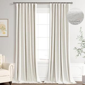 Joywell 100% Blackout Linen Curtains 108 Inches Long for Bedroom Large Window 9 FT Natural Black Out Curtain Back Tab Hook Belt Room Darkening Drapes Floor to Ceiling Cream Ivory 2 Panel,52 x 108