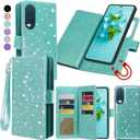 Varikke for Galaxy S25 Edge Wallet Case Detachable with RFID Blocking Card Holder for Women, Glitter Leather Strap Magnetic Flip Removable Phone Case for Samsung Galaxy S25 Edge 6.7", Mint Green
