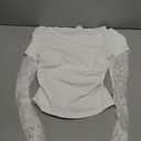 MakeMeChic Women's Floral Lace Tee Shirt Long Sleeve Cowl Neck Ruched Fall Elegant Crop Tops White X-Small