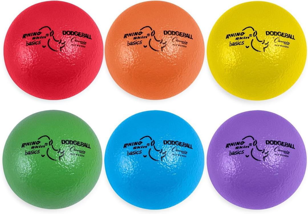Champion Sports Rhino Skin Dodgeball Set 6 Soft Foam Balls with Durable Coating, 6" or 7" for Gym, Playground Play
