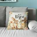 kdqua Vintage Easter Bunny Christian Pillow Cover 18x18, He is Risen Bible Verse Decorations Throw Pillow Cover, Rustic Cottagecore Easter Bunny Egg Cross Pillowcase Covers for Sofa Home Decor