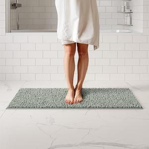 ITSOFT Plush Bathroom Rug 47x21, Absorbent Machine Washable Non Slip Chenille Bath Mats, Quick Dry Bathmat, Bath Rugs for Bath, Shower, Bedroom, or Door Mat, Sage Green