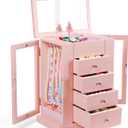 Emfogo Jewelry Box for Girls, Musical Jewelry Box with Spinning Dancer Gifts for Little Girls Christmas New Year Birthday Children's Day, 5 Layer Large Wooden Kids Music Jewelry Organizer Box (Pink)