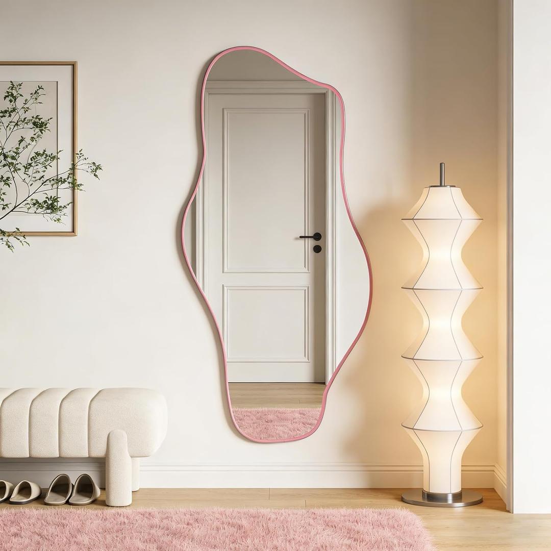 47"x24" Irregular Wall Mirror, Asymmetrical Frameless Mirror | Tempered Glass HD Mirror, Horizontal/Vertical Hanging, Large Abstract Organic Shape Wall Mirror for Entryway Bedroom Bathroom