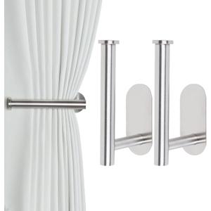 Groleca 2 Pack Adhesive Curtain Holdbacks - No Drill Curtain Tie Backs & Pull Backs (2, Silver)