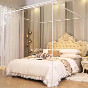AIKASY Queen Size Canopy Bed Frame with Outer Support, Thickened Metal Poles & Four Corner Brackets, Compatible with Metal/Wood Base for Bedroom Decor (White)