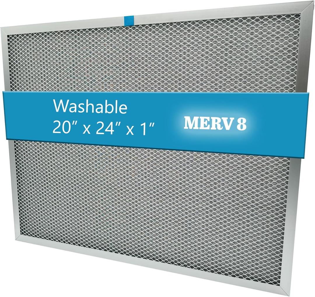 Washable Electrostatic Furnace Air Filter, MERV 8, (20" x 24" x 1") Aluminum Reusable Filter for Furnace, Central AC, and HVAC System (24" x 20" x 1")