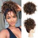 Lommel Messy Bun Hair Piece Short Curly Ponytail Extension Elastic Drawstring Loose Wave Curly Hair Buns Hair Piece Synthetic Hair Extensions Hair Bun for Women Daily Use(Black to Auburn Brown)
