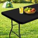 homing Rectangle Table Cloth Cover, Waterproof Polyester Elastic Fitted Tablecloth, Fits for 6 Foot Folding Tables, Washable Table Protector for Picnic, Camping, Outdoor (Black, 30" x 72")