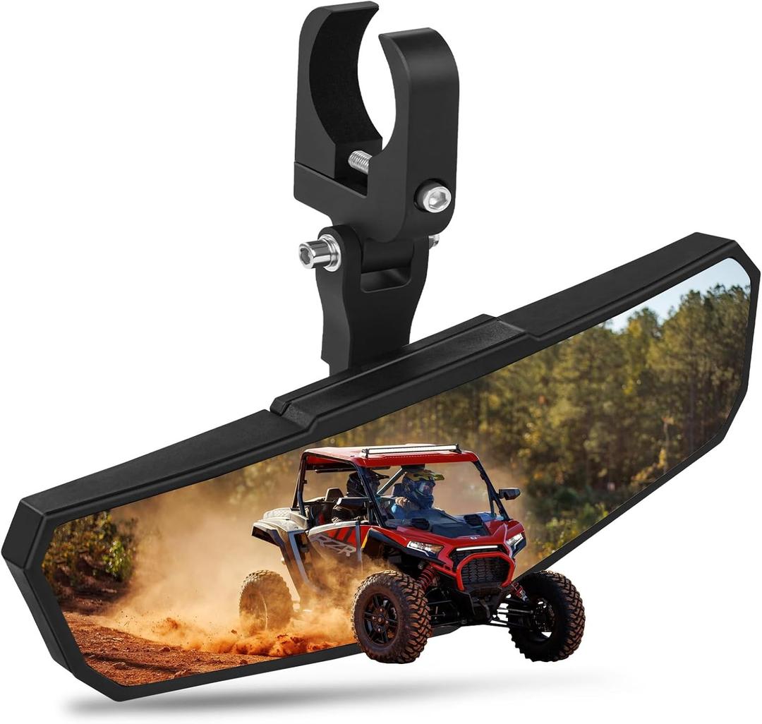 UTV Rear View Mirror, Adjustable SXS RZR Center Rearview Mirror with Aluminum Clamp Fit for 1.5"-2" Roll Bar, Compatible with Polaris RZR, Pioneer, Talon, Can Am X3, Kawasaki, CFMOTO