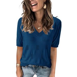 Arach&Cloz Women's Lightweight Fall Sweater Tops Casual Short Sleeve Blouses Shirts (Large, Az-dark Blue)