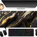Extended Mouse Pad with Cup Coaster for Computer and Keyboard31.5 X 11.8 inch Gaming Mouse Pad Desk Mat - Black Rose Gold Marble