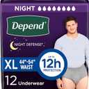 Depend Night Defense Adult Diapers, Incontinence Underwear for Men, Disposable, Overnight, Extra-Large, Grey, 12 Count