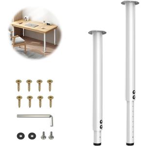 Adjustable Table Legs,Metal Adjustable Height Desk Legs,Adjustable Furniture Legs for Table Computer Desk Dining Table Office Desk(White) (2 pcs 22" -35.5")