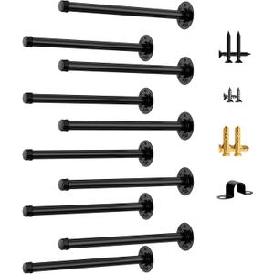 Pipe Shelf Bracket Set of 10 Heavy Duty Floating Shelf Bracket 12 Inch Metal DIY Industrial Pipe Shelving Hardware for Wall Closet, Black