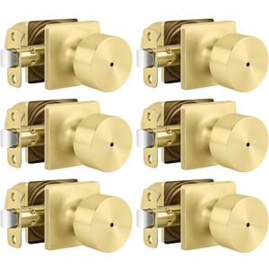 Goldenwarm Gold Door Knobs Interior, Privacy Bedroom Door Knob with Lock, Keyless Heavy Duty Stainless Steel Bathroom Door Handles, Brushed Gold Interior Locking Door Knobs 6 Pack for Home Office