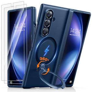 TORRAS 360 Spin Magnetic Stand for Galaxy Z Fold 7 Case, MIL-Grade Hinge Protection, Fit for Magsafe, 360 Kickstand & Ring Holder, Armor Hard Slim Case for Samsung Galaxy Z Fold 7, Blue