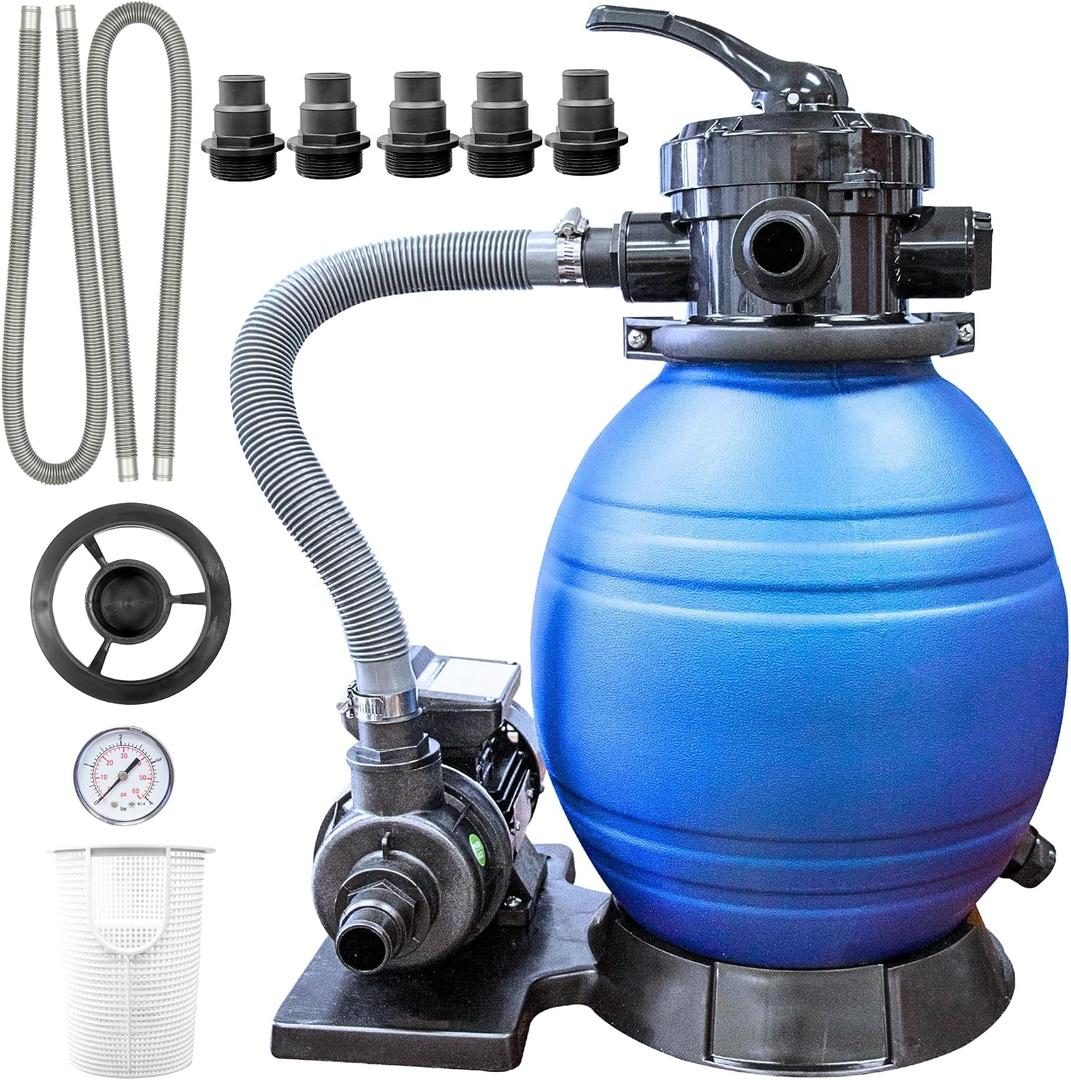 Swimline Sand Filter Pump for Above Ground Pool - 12'', 0.3HP, 1980 GPH Pump Flow Rate, 4 Way Multi Port Valve, Easy Installation