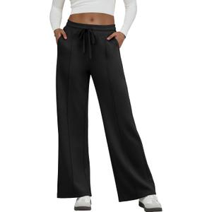 GRECERELLE Sweatpants Women Wide Leg High Waisted Baggy Pants Drawstring Workout Active Joggers Lounge Pants (X-Large, Black)