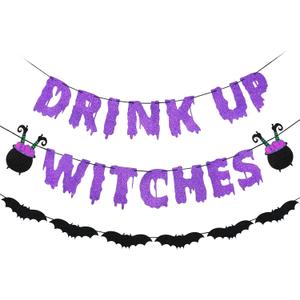 Purple Drink Up Witches Banner Halloween Bachelorette Witches Banner Witches Halloween Party Banners for Witch Bachelorette Haunted Mansion Party Decorations