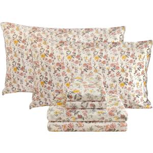 Viviland Floral King Sheet Set - 4 Piece Vintage Pink & Yellow Flower Patterned Bed Sheets - Soft, Breathable Microfiber Sheets with Deep Pocket, Non-Slip Fitted Sheets & Pillowcases