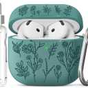 for Airpods 4 Case, Ekoonpft Flower Engraved Cases for Apple AirPods 4th Generation 2024, Soft Silicone Cover for Women Girly with 3-in-1 Cleaning Kit & Keychain, Anti-Scratch, Shockproof (A A-Pine Green)