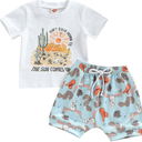 Western Baby Boy Clothes Highland Cow Farm Print T-shirt Casual Shorts Toddler Summer Country Cowboy Clothes Outfit 70