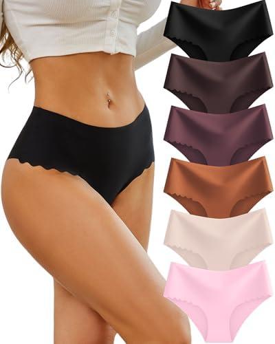 Sth Big High Waisted Seamless Underwear for Women No Show Panties Cheeky Scalloped Edge Bikini Breathable Briefs, Pack of 6, S
