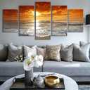 Grand Sight Extra Large 5 Panels Modern Landscape Artwork Seascape Giclee Canvas Prints Sea Beach Pictures to Photo Paintings on Canvas Wall Art for Home Decorations Wall Decor, 16x24inchx2,16x32inchx2,16x40x1