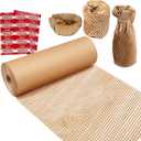 Honeycomb Packing Paper,12" W x 200' L Bubble Cushioning Wrap for Moving,Products & Gifts Wrapping Paper,Recyclable and Biodegradable Cushioning Packing Material with 20 Fragile Sticker Labels