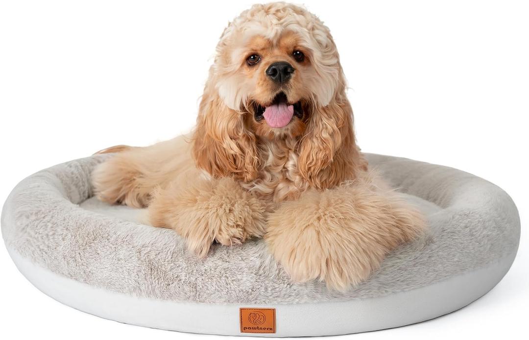 Round Donut Dog Bed Luxury Orthopedic Dog Beds with Memory Foam Calming Bolster Pet Bed, Water-Resistant, Washable Plush Cover, Zipper Small, Medium, Large Dogs & Cats (31 Inches)