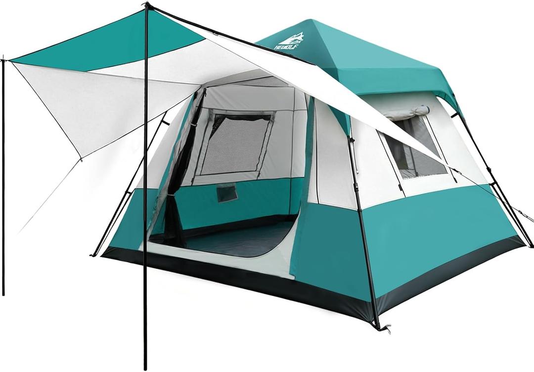 Hewolf Instant Tent for 6 Person Camping, Waterproof Easy Pop Up Tent Sets Up in 60 Seconds for Family Outdoor Hiking & Backpacking with Carry Bag