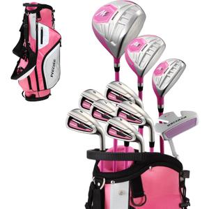 Precise M5 Womens Golf Clubs Full Set, Titanium Driver, S.S. Fairway, S.S. Hybrid, S.S. 5-PW Irons, Putter, Stand Bag, 3 H/C's, Golf Clubs Women Right Handed, Pink