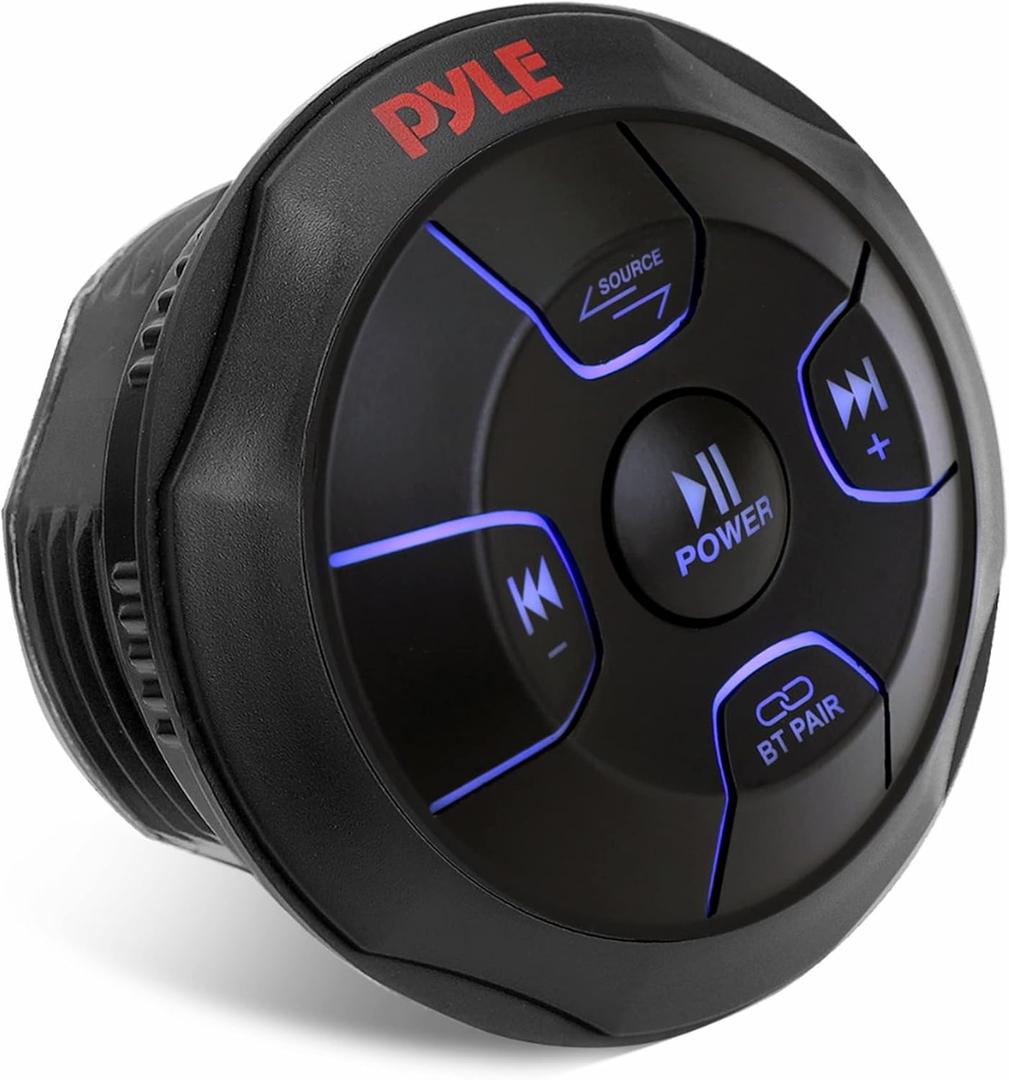 Pyle Car Wireless Bluetooth Audio Controller - Bluetooth Media Button Rated Marine Receiver Remote Control w/ USB, AUX, Mount for Car Truck Boat Marine PowerSport Vehicles - Pyle PLMRBTRD1
