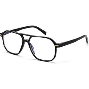 FEISEDY Retro Aviator Reading Glasses Square Readers with Spring Hinge Blue Light Reading Glass for Women Men B0068 (Black)