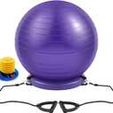 Yoga Ball Chair with Inflatable Stability Base Resistance Bands 65 cm Stability Ball Large Exercise Ball for Home Workout Office Desk Sitting Gym Fitness Back Pain Balance, Include Air Pump