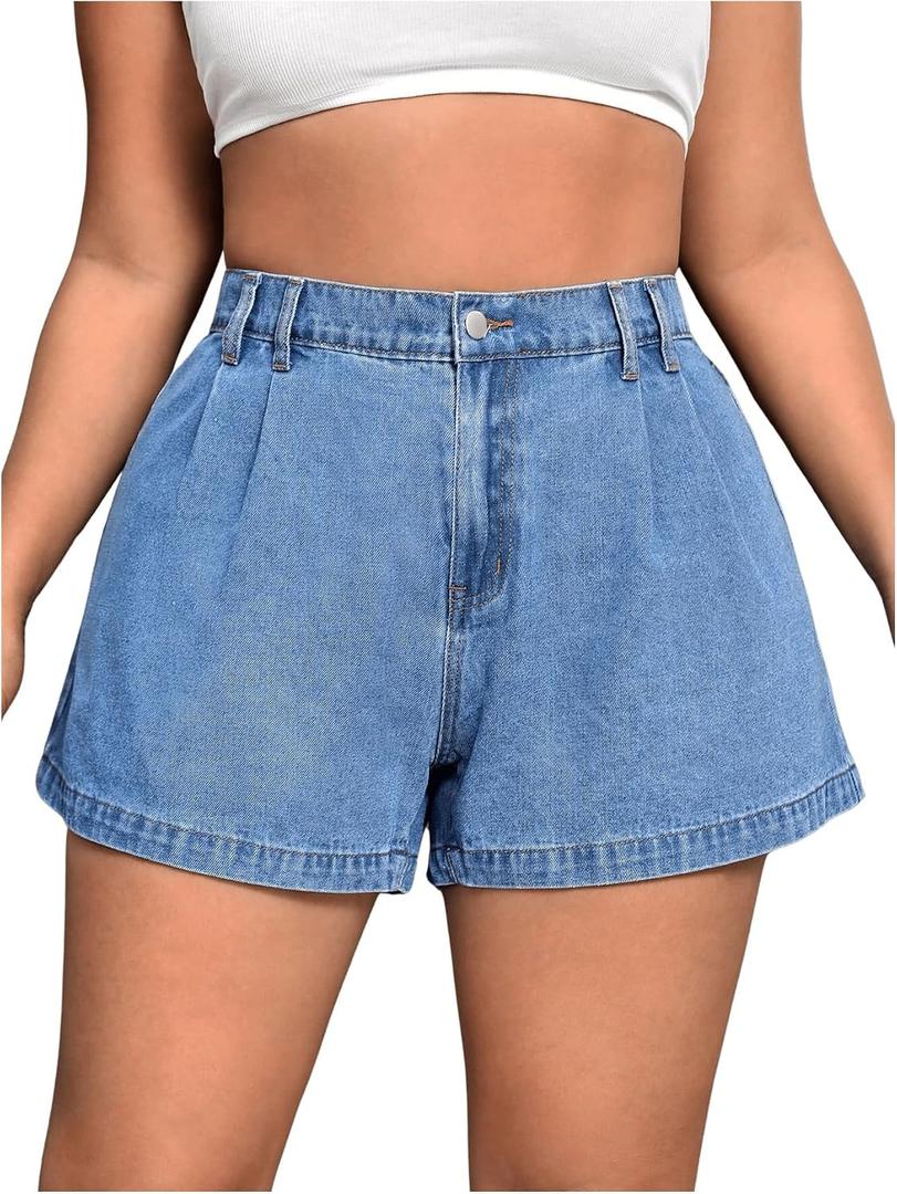 WDIRARA Women's Plus Size High Waist Pleated Wide Leg Jeans Denim Shorts with Pockets, Size: 5X-Large Plus