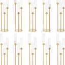 Vincidern 10pcs 3 Arm Candelabra, Gold Candle Holder Centerpieces for Table, 33.8'' Tall Candelabra with Acrylic Lampshade for Wedding Table Centerpiece, Birthday Party, Events Fit LED Taper Candles