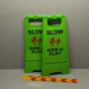 2 Pack Kids at Play Signs with Reflective Tape, Children at Play Safety Signs Double-Sided Text and Graphics Easier to Identify, Kids at Play Safety for Street Neighborhoods Commuity(Green)